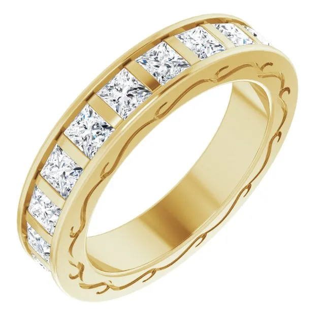 3.78 ct. Princess Diamond Eternity Band Filigree Accent Ring