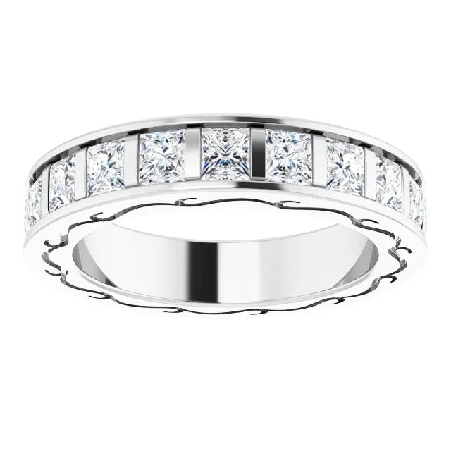 3.78 ct. Princess Diamond Eternity Band Filigree Accent Ring