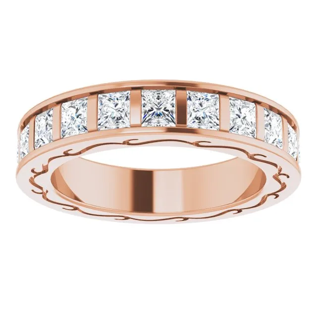 3.78 ct. Princess Diamond Eternity Band Filigree Accent Ring