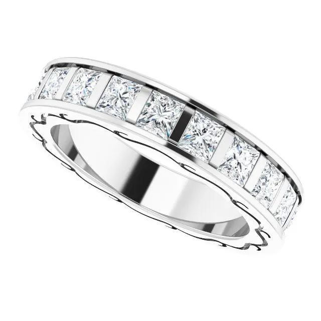 3.78 ct. Princess Diamond Eternity Band Filigree Accent Ring