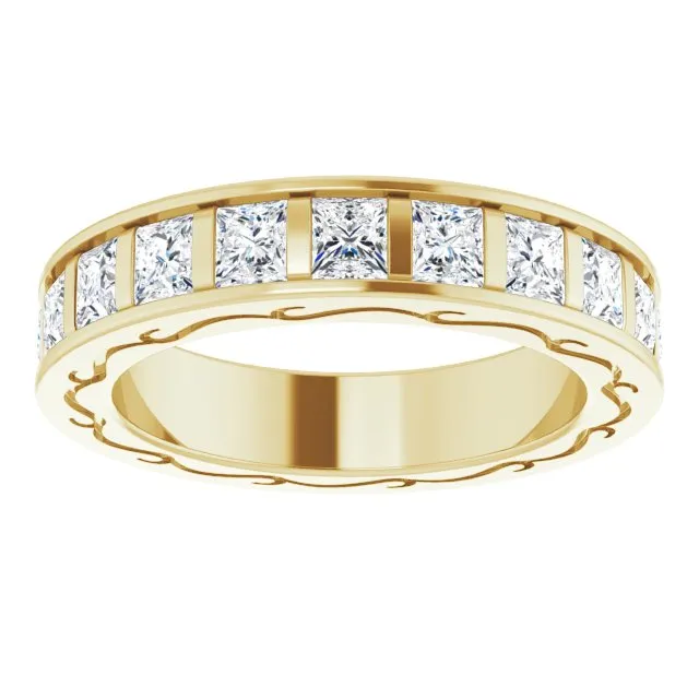 3.78 ct. Princess Diamond Eternity Band Filigree Accent Ring