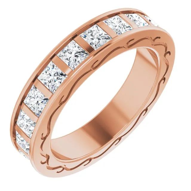 3.78 ct. Princess Diamond Eternity Band Filigree Accent Ring