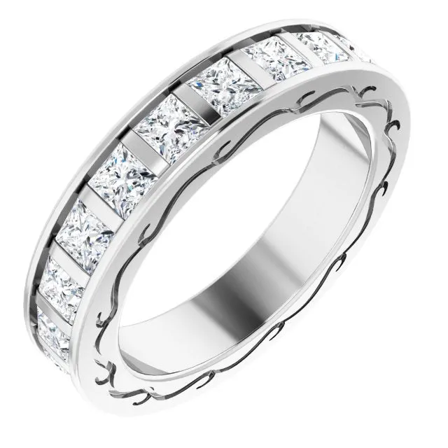 3.78 ct. Princess Diamond Eternity Band Filigree Accent Ring
