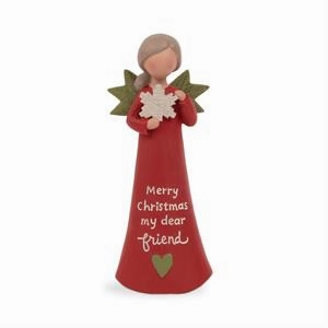4.25" Merry Christmas My Dear Friend Angel in Red Dress Figurine Decorative Mirror,Home Decor Mirror