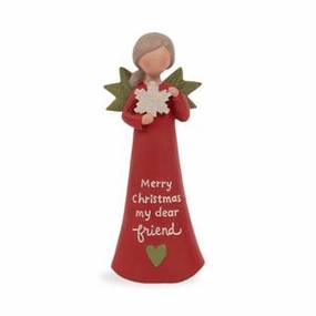 4.25" Merry Christmas My Dear Friend Angel in Red Dress Figurine Decorative Mirror,Home Decor Mirror