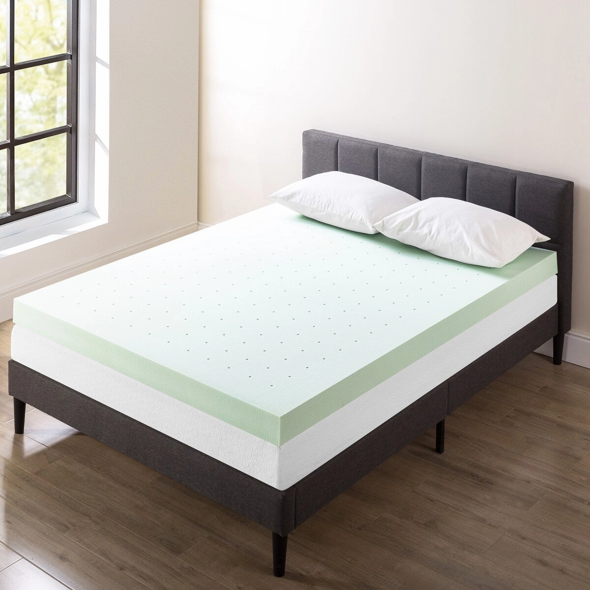 4 Inch Ventilated Memory Foam Mattress Topper with Calming Green Tea Infusion