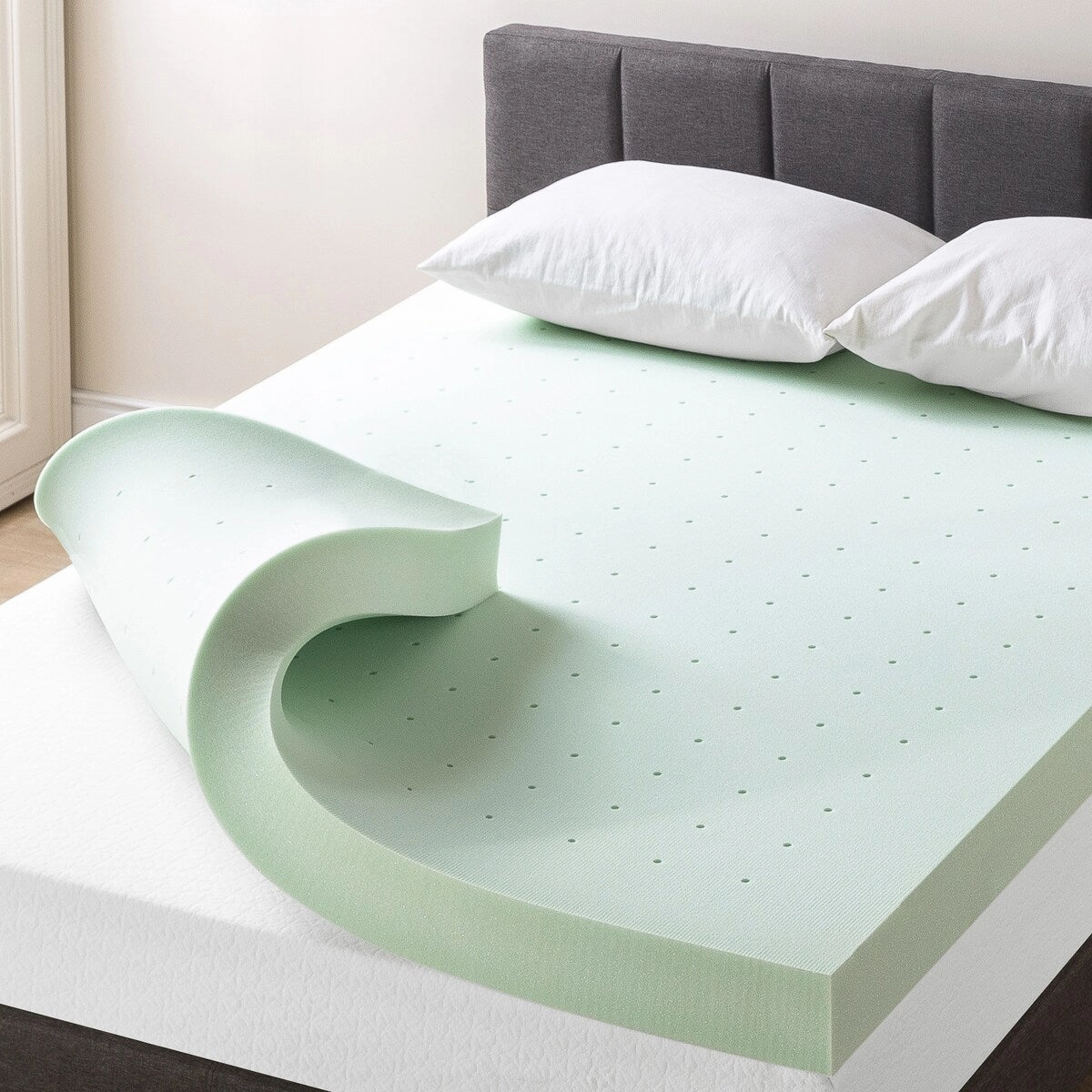4 Inch Ventilated Memory Foam Mattress Topper with Calming Green Tea Infusion mattress pads,mattress topper,bed protection