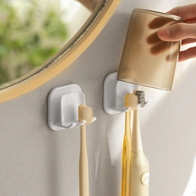 4 pcs Wall-Mounted Toothbrush Holder with Adhesive Cup Stand - White Toothbrush Holder,Bathroom Organizer