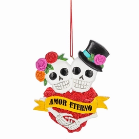 4" Day Of The Dead Couple with Roses Ornament Amor Eterno Decorative Mirror,Home Decor Mirror