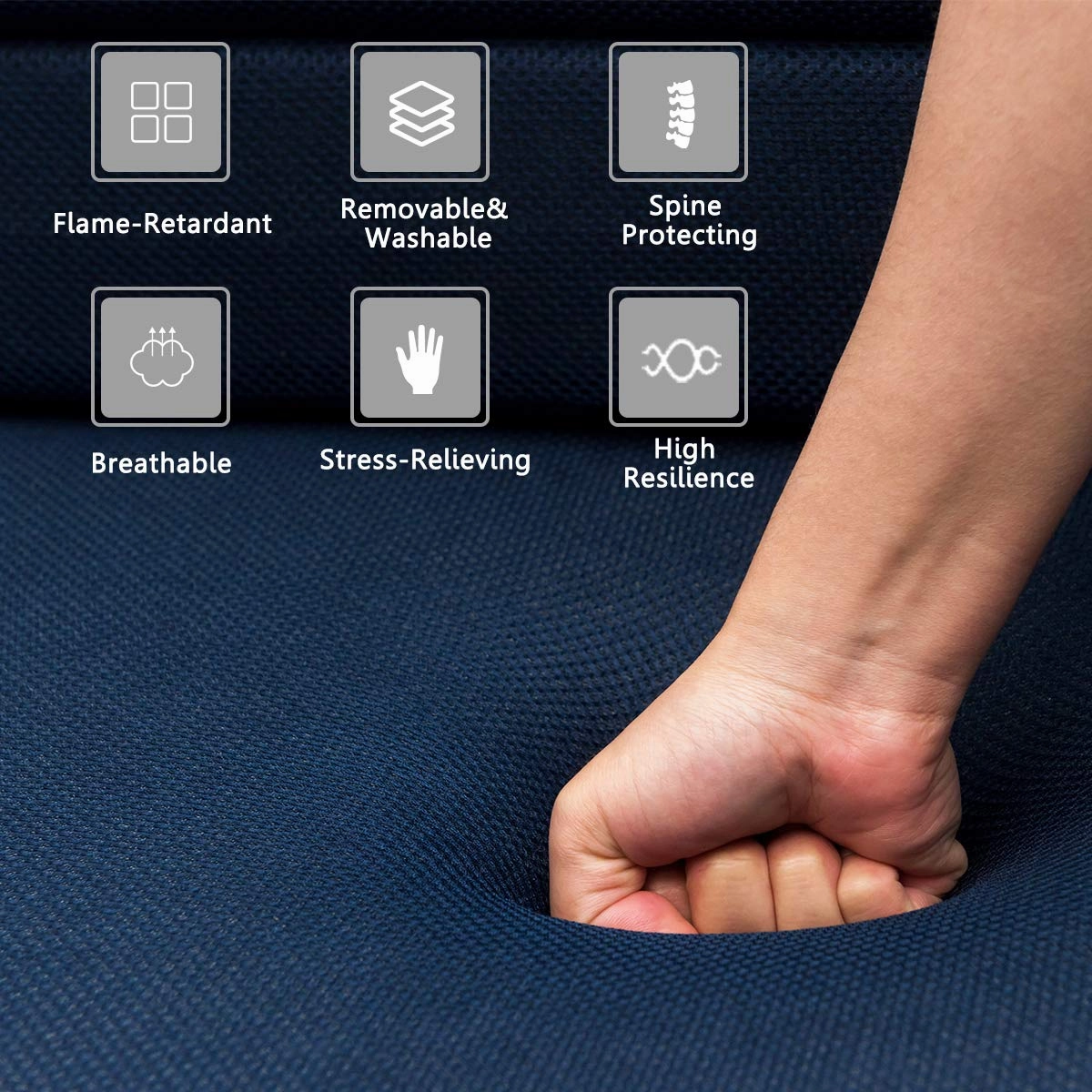 4" Thick Folding Portable Mattress Pad Sofa Bed with No Carrying Handles and Removable Washable Fabric Queen Blue