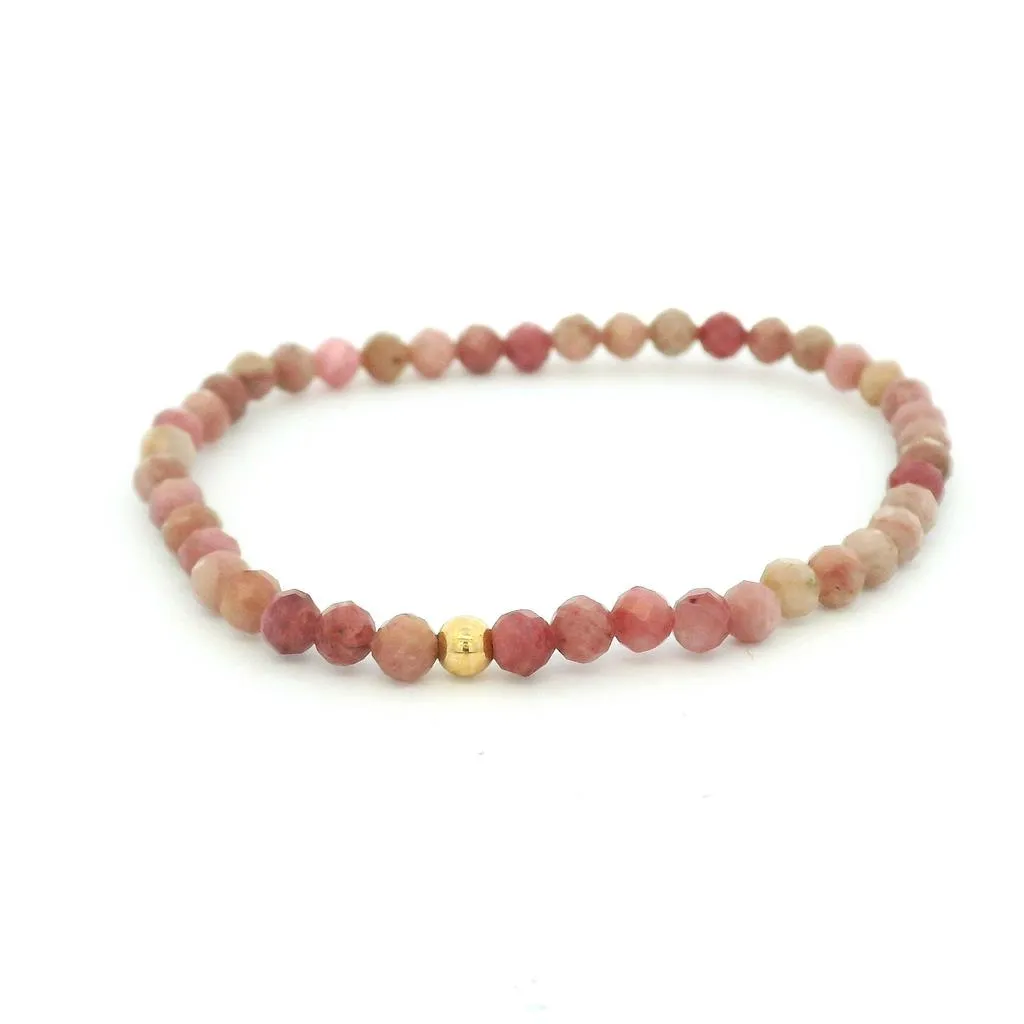 4mm Faceted Rhodonite Bracelet With Gold Filled Finishing Bead