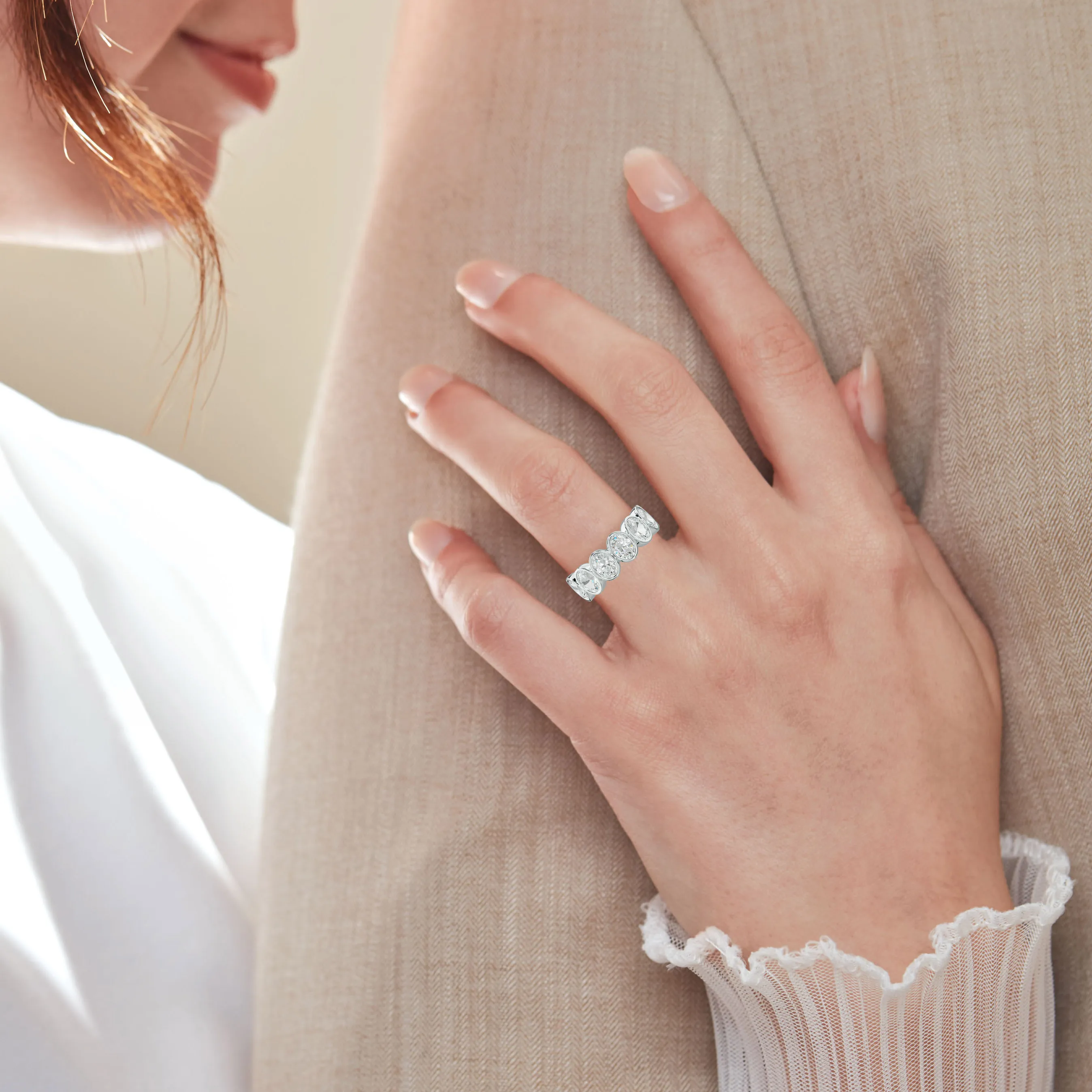5.0 Carat Bezel Set Oval Diamond Anniversary Band