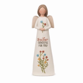 5.25" Teacher Grateful For You Angel with Flowers Figurine Decorative Mirror,Home Decor Mirror