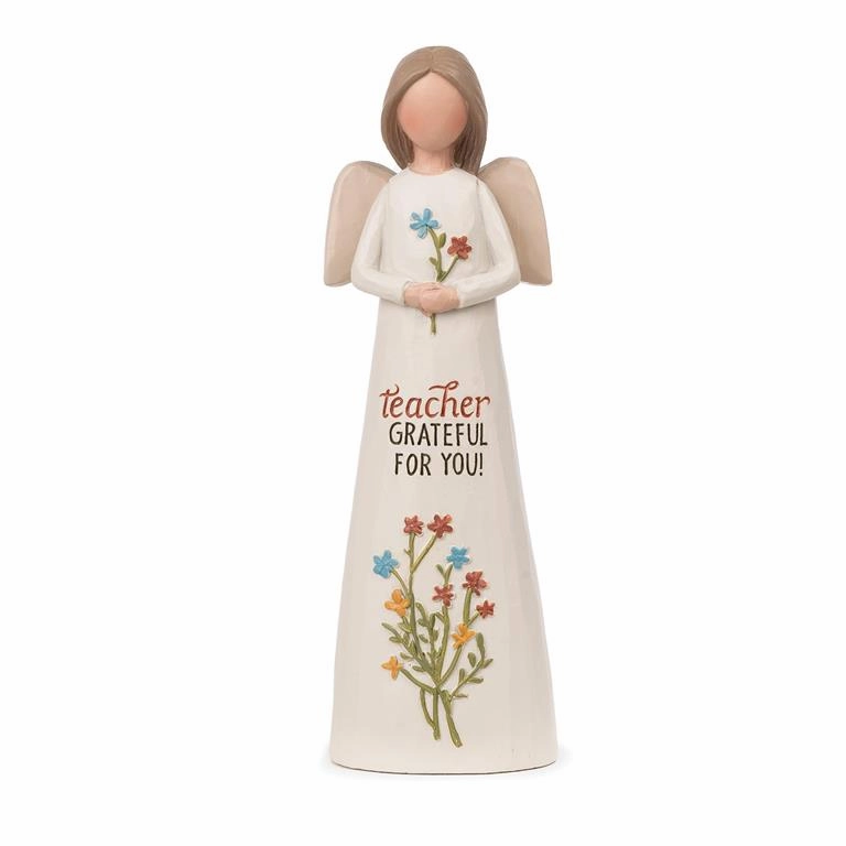 5.25" Teacher Grateful For You Angel with Flowers Figurine Decorative Mirror,Home Decor Mirror
