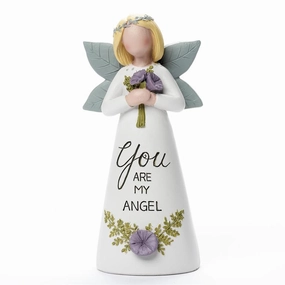 5" Angel Figurine With Purple Flower Bouquet You Are My Angel Decorative Mirror,Home Decor Mirror