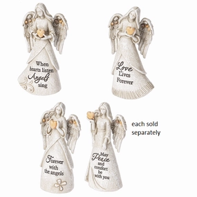 5" Remembered Memorial Pebble Angel with Heart Figurine Decorative Mirror,Home Decor Mirror