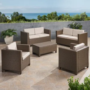 6-Seater Outdoor Brown PE Wicker Sofa Set with Coffee Table - NH809903 patio chairs, outdoor seating