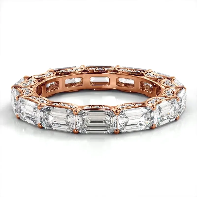6.02 ct. Emerald And Round Diamond Eternity Wedding Band