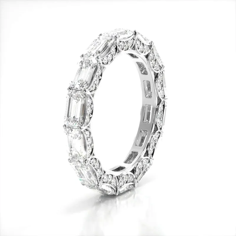 6.02 ct. Emerald And Round Diamond Eternity Wedding Band