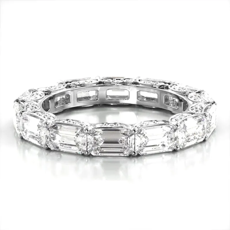 6.02 ct. Emerald And Round Diamond Eternity Wedding Band