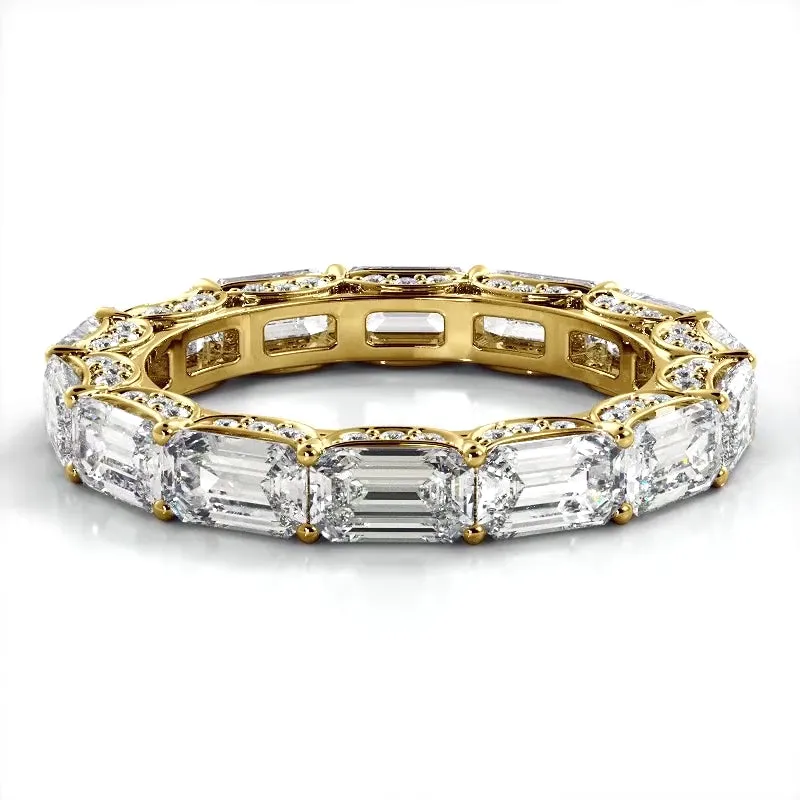 6.02 ct. Emerald And Round Diamond Eternity Wedding Band