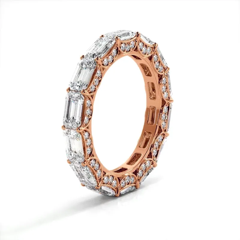 6.02 ct. Emerald And Round Diamond Eternity Wedding Band