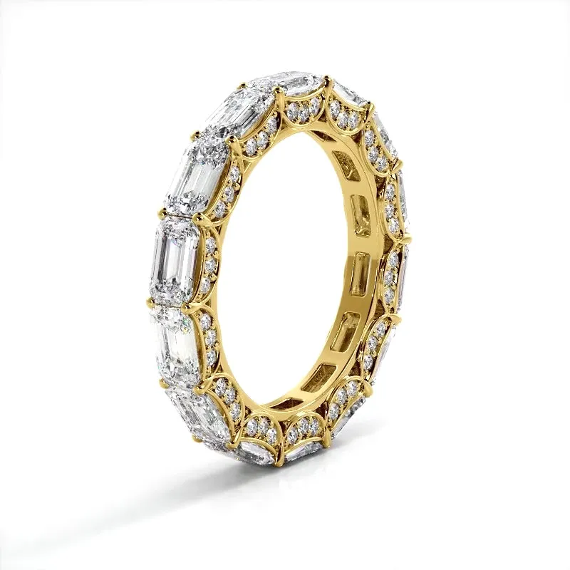 6.02 ct. Emerald And Round Diamond Eternity Wedding Band
