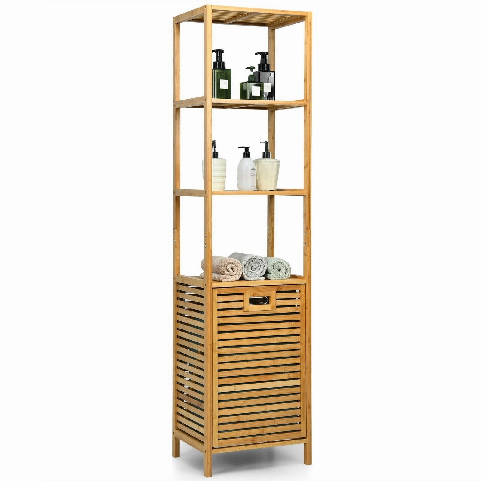 63" Tilt Out Laundry Hamper and 4-Tier Storage Shelves