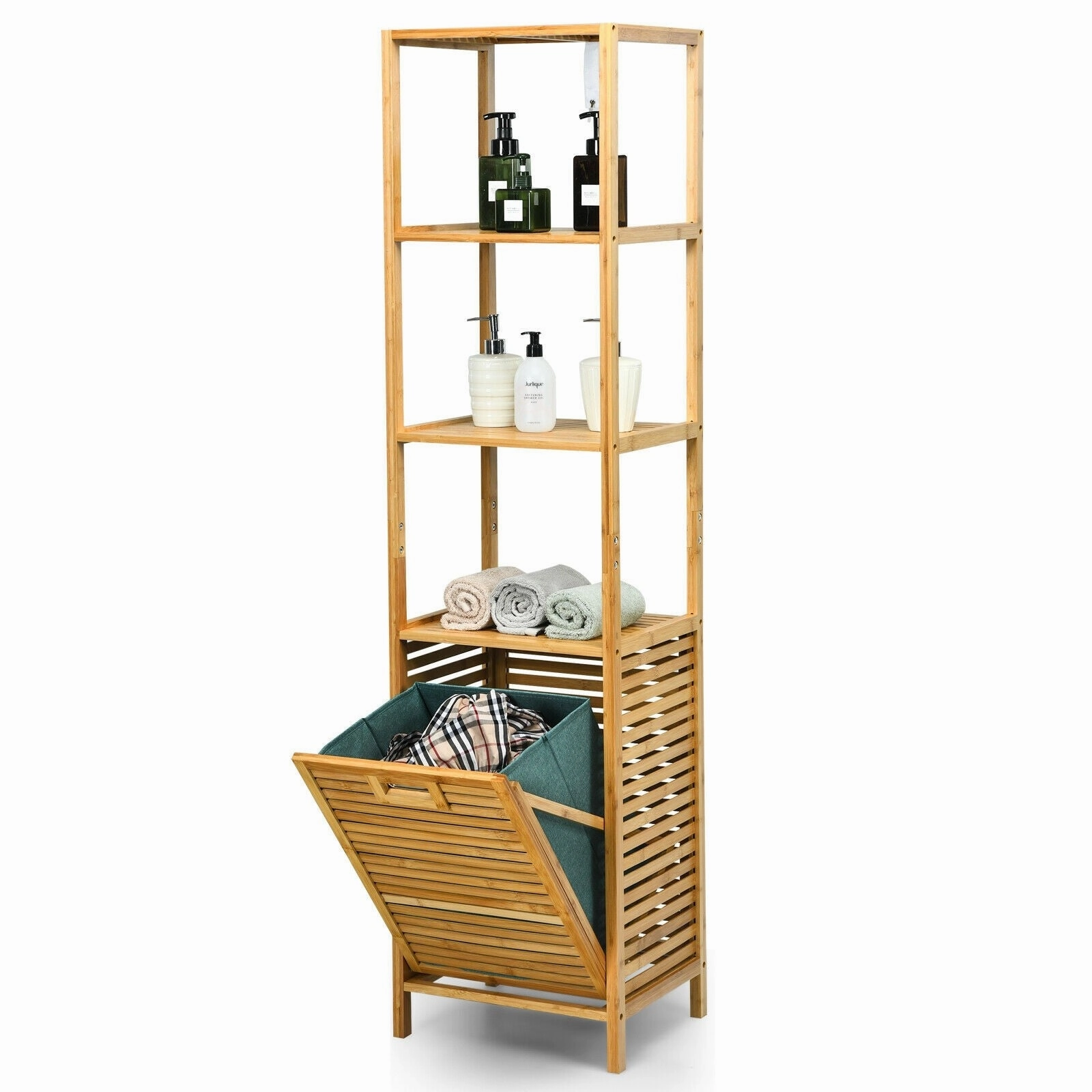 63" Tilt Out Laundry Hamper and 4-Tier Storage Shelves