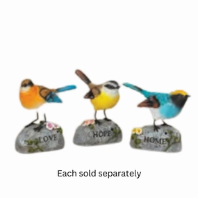 6.4" Spring Chirping Resin Bird on Message Rock Figurine with Sound Decorative Mirror,Home Decor Mirror