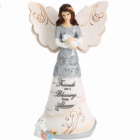 6" Friends are a Blessing Angel Holding Bunny Figurine Decorative Mirror,Home Decor Mirror