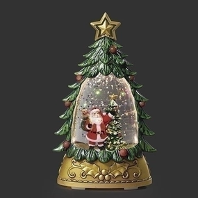 6" Lighted Santa in Green Tree Shimmer Water Globe Decorative Mirror,Home Decor Mirror
