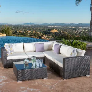 6pc Outdoor Brown Wicker Seating Sectional Set w/ Cushions - NH144692 patio chairs, outdoor seating