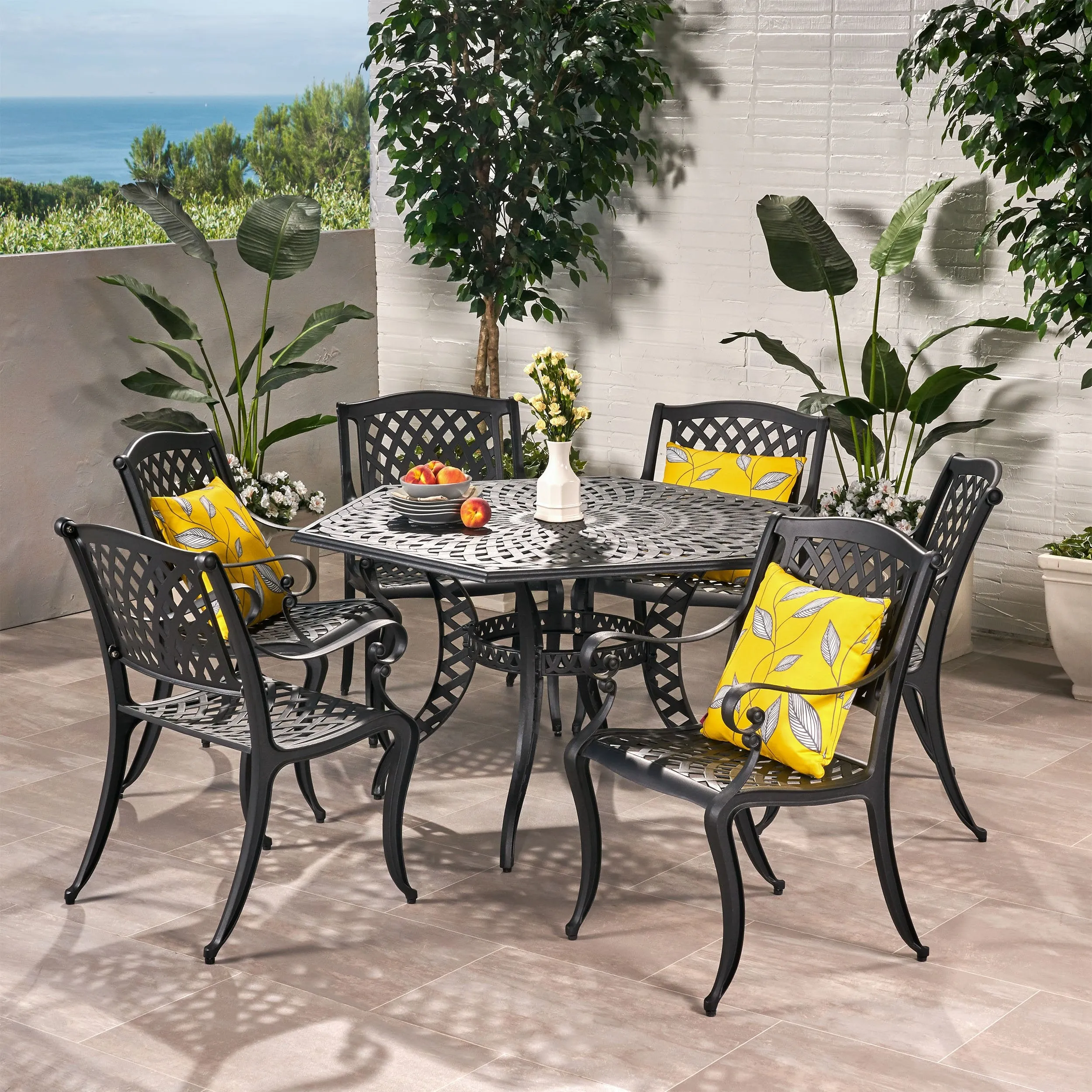 7 Piece Bronze Cast Aluminum Outdoor Dining Set - NH770932 patio chairs, outdoor seating