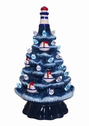 7.125" Ceramic Lighthouse LED Tree - At Home by Mirabeau Decorative Mirror,Home Decor Mirror