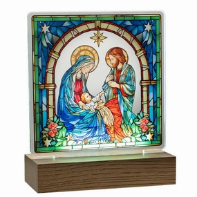 7.1" LED Light Up Stained Glass Holy Family Tabletop Dcor Decorative Mirror,Home Decor Mirror