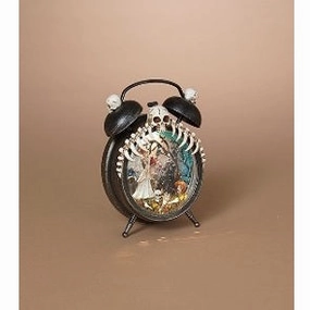 7.25" Halloween Day of the Dead Skeleton Bride and Groom in Alarm Clock Glitter Water Globe Decorative Mirror,Home Decor Mirror