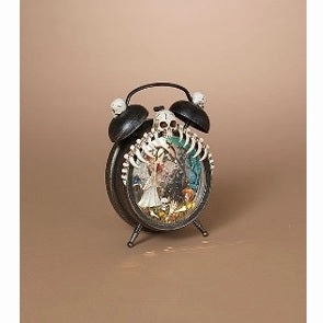 7.25" Halloween Day of the Dead Skeleton Bride and Groom in Alarm Clock Glitter Water Globe Decorative Mirror,Home Decor Mirror