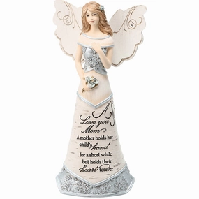 7.5" Love You Mom Angel Holding Flowers Figurine Decorative Mirror,Home Decor Mirror
