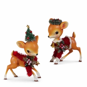 7.5" Retro Holiday Fawn Deer Figurine Decorative Mirror,Home Decor Mirror