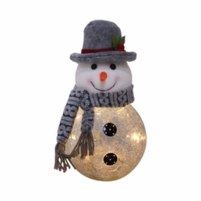 7.87" LED Glass Frosty Snowman with Silver Gray Hat and Scarf Decorative Mirror,Home Decor Mirror