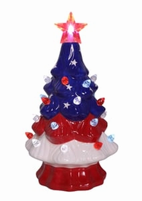 7" Star Spangled Ceramic LED Tree - At Home by Mirabeau Decorative Mirror,Home Decor Mirror