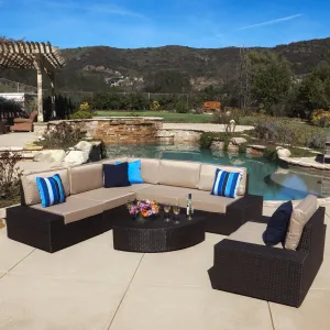 7pc Outdoor Brown Wicker Sofa Set w/ Cushions - NH537692 patio chairs, outdoor seating