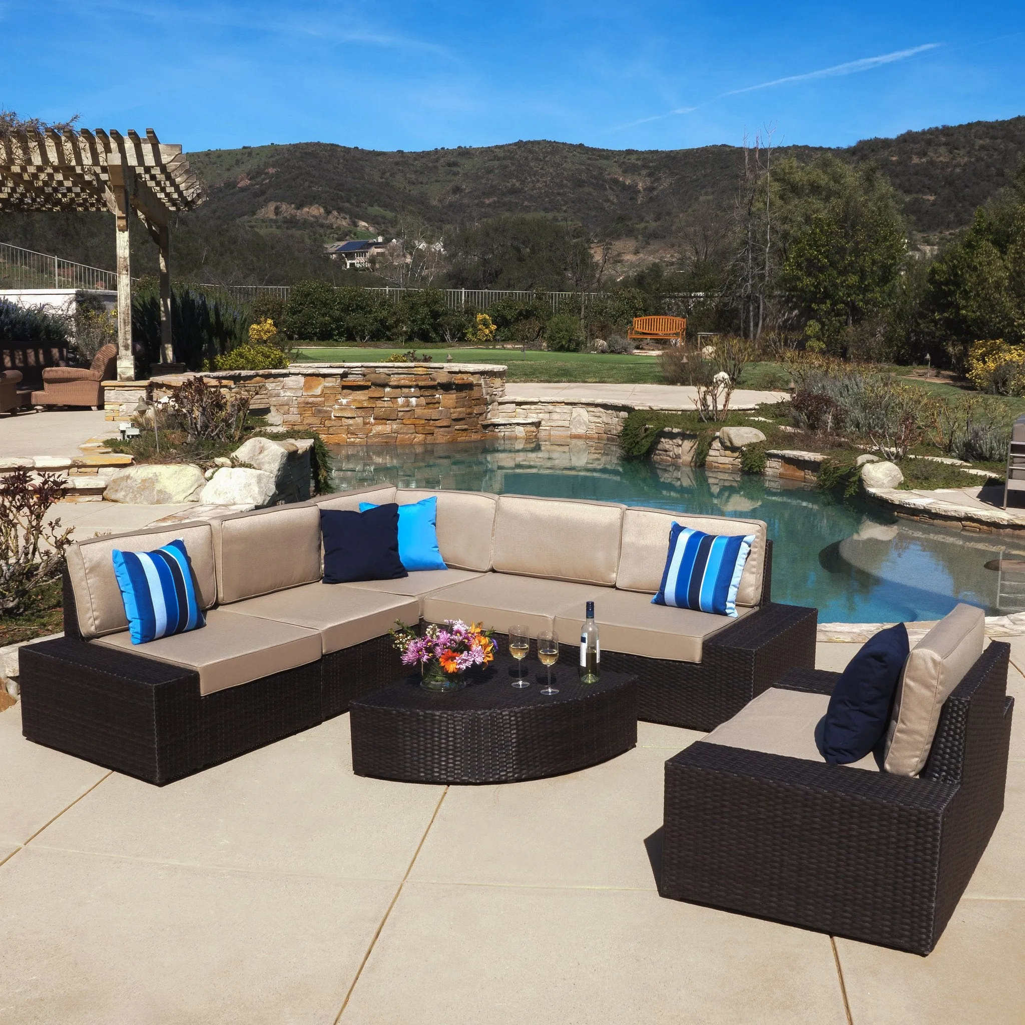 7pc Outdoor Brown Wicker Sofa Set w/ Cushions - NH537692 patio chairs, outdoor seating