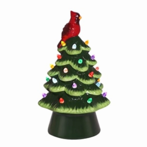 8.5" LED Green Christmas Tree with Bird Top Decorative Mirror,Home Decor Mirror