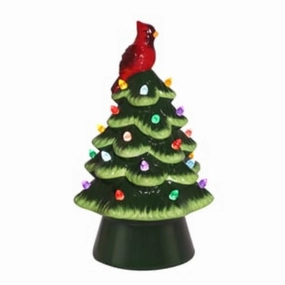 8.5" LED Green Christmas Tree with Bird Top Decorative Mirror,Home Decor Mirror