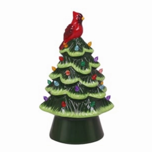 8.5" LED Green Christmas Tree with Bird Top