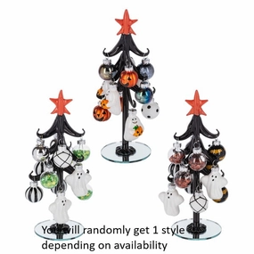 8" Halloween Glass Tree with Ghost Ornaments Decorative Mirror,Home Decor Mirror