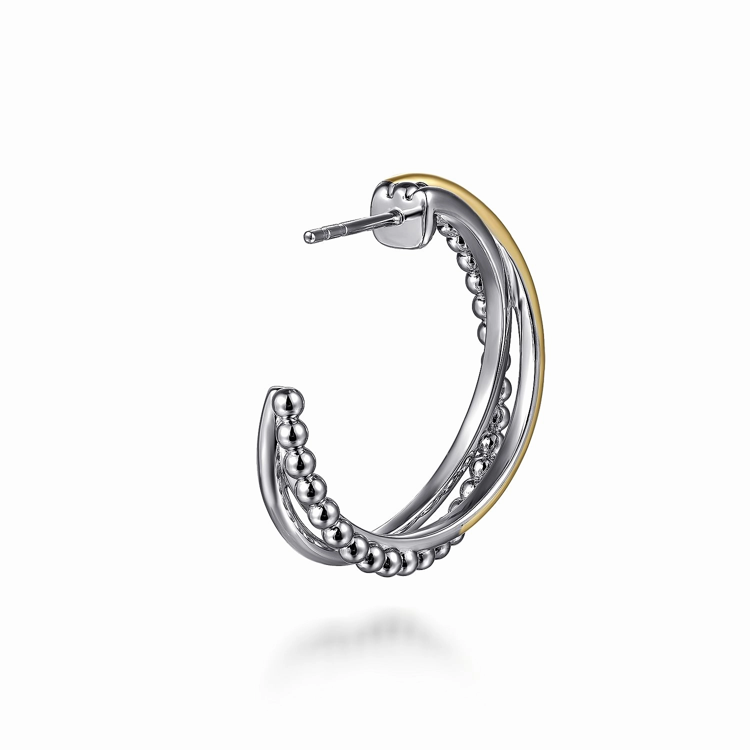 925 Sterling Silver and 14K Yellow Gold Bujukan Multiple Row J Hoop Earrings