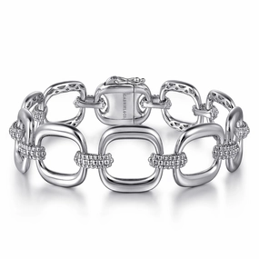 925 Sterling Silver Pave Bujukan And Cushion Shape Link Chain Bracelet
